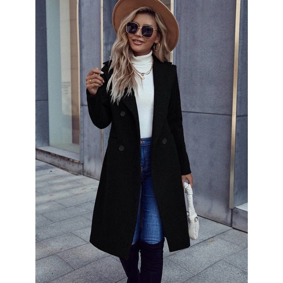 Lapel collar Double Breasted Overcoat long pea coat light gray long line - Picture 7 of 10